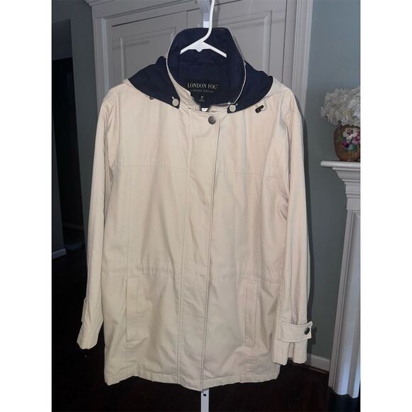 London Fog Women's Anorak Jacket M Khaki Waterproof Removable Hood Classic - Picture 1 of 11